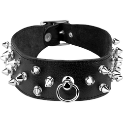 Breites Leder-Halsband mit Killernieten, schwarz | silber