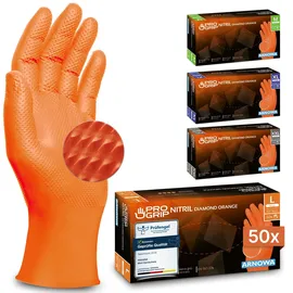 arnomed PROGRIP NITRIL DIAMOND ORANGE Einmalhandschuhe, aus Nitril mit Diamantstruktur in orange puderfrei, VE 50 Stück, 11/XXL
