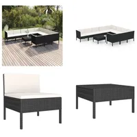 vidaXL 11 tlg. Garten Lounge Set mit Auflagen Poly Rattan Schwarz - Garten-Sofagarnitur - Garten-Sofagarnituren - Gartensofa-Set - Gartensofa-Sets - Schwarz