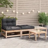 vidaXL Gartensofa ohne Armlehnen mit Kissen und Hockern