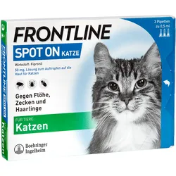 FRONTLINE Spot On Katze gegen Zecken, Flöhe & Haarlinge – 3 Pipetten, bis zu 3 Monate Schutz (wasserfest)