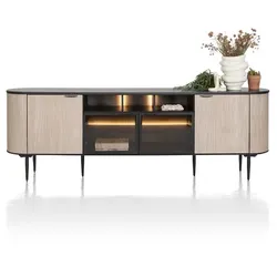 XOOON Aramon Sideboard inkl. 2 Türen + 2 Glastüren mit LED Metall/HPL - Schwarz