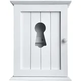 GreyZouq Schlüsselschrank aus Holz Wandschrank Schlüssellochförmiges Fensterdesign oder Elefantenschnitzerei Perfekter Organizer für Schlüssel Magnetischer Türverschluss und sechs Haken (Weiß)
