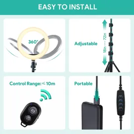 Aukey Ringlicht 10-Zoll-Dimmbar weiß