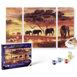 Schipper Malen-nach-Zahlen - Meisterklasse Triptychon - Afrika - Elefanten-Karawane