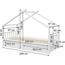 VitaliSpa Hausbett Design 90 x 200 cm Kiefer massiv weiß
