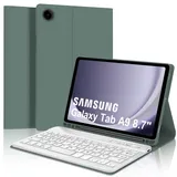IVEOPPE Hülle mit Tastatur für Samsung Galaxy Tab A9 8.7", Tastatur für Samsung Tablet A9 2023, Magnetisch Abnehmbarer QWERTZ Keyboard Galaxy Tab A9 8.7 Zoll (SM-X110/X115/X117), Dunkelgrün