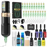 RHEIN Wireless Maschine Set mit 1800mAh Akku Power Einstellbarer Hub Tragetasche 20PCS Cartridges 7 Farbe Kabellos Stift Machine Komplettes Zubehör Set RN-TKE602AEU-1