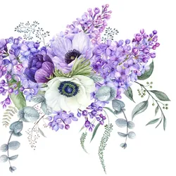 ti-flair 20 Servietten Papier 33x33cm 3-lagig - hochwertige Einweg Papierservietten für Feier Hochzeit Geburtstag Frühlingsdeko Fliederstrauß Lavendel Anemone