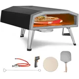 Vevor Tragbarer Pizzaofen Outdoor 406,4 mm, Gas Holzpellets Holzkohle Pizzaofen, Edelstahl Pizzaofen, Max. 540 °C Holzpelletsschaufel & Pizzastein & Tragetasche–Premium Pizza Holzofen für Garten