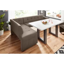 Eckbank EXXPO - SOFA FASHION "Barista", beige (sahara), B:197cm H:82cm T:265cm, Microfaser (Zusammensetzung: 100% Polyester), Lederfaserstoff (Grundgewebe 41% Lederfaser, 39% Polyester, 20% Baumwolle), Sitzbänke, Frei im Raum stellbar