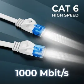deleyCON 25m CAT6 Flaches Netzwerkkabel 1,5mm Flachbandkabel U-UTP RJ45 - UUTP Patchkabel für DSL LAN Switch Router Modem Patchpanel - Weiß