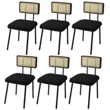 Mendler 6er-Set Esszimmerstuhl HWC-K88, Lehnstuhl Stuhl, Holz Poly-Rattan Metall Bouclé ~ Stoff/Textil schwarz