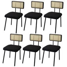 Mendler 6er-Set Esszimmerstuhl HWC-K88, Lehnstuhl Stuhl, Holz Poly-Rattan Metall Bouclé ~ Stoff/Textil schwarz