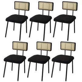 Mendler 6er-Set Esszimmerstuhl HWC-K88, Lehnstuhl Stuhl, Holz Poly-Rattan Metall Bouclé ~ Stoff/Textil schwarz