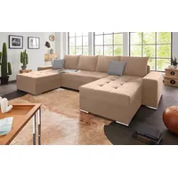 Collection AB Wohnlandschaft COLLECTION AB "Josy XL U-Form, Breite: 313 cm", hellbraun, B:313cm H:84cm T:161cm, 100% Polyester, Sofas, Wohnlandschaft, Bettfunktion, Bettkasten & 2 Zierkissen, Federkern