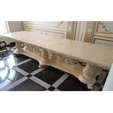 Casa Padrino Luxus Barock Esstisch Elfenbein / Mehrfarbig / Gold - Großer Massivholz Esszimmertisch im Barockstil - Barock Esszimmer & Hotel Möbe... - Beige/Gold