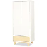 Kleiderschrank Drehtürenschrank 80cm 2-türig mit Schublade weiß kiefer 81369512