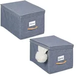 Relaxdays Aufbewahrungsbox 2er Set, je 27 l, Faltbox mit Deckel, Ordnungsbox aus Stoff, Faltbarer Regalkorb, Griff, grau