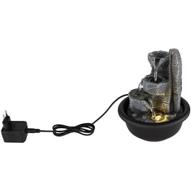 GLOBO Zimmerbrunnen Tischbrunnen mit Wasserfall LED Springbrunnen Deko Beleuchtung, Kunststoff schwarz grau, 3000K warmweiß, d 16 cm