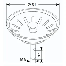 keenberk Edelstahl-Siebkörbchen (3,5 Zoll) für Küchenspülen mit manueller Betätigung des Ablaufverschlusses/Ventils - Korb-Durchmesser ca. 81 mm - Führungsstange 8 mm mit Kugel