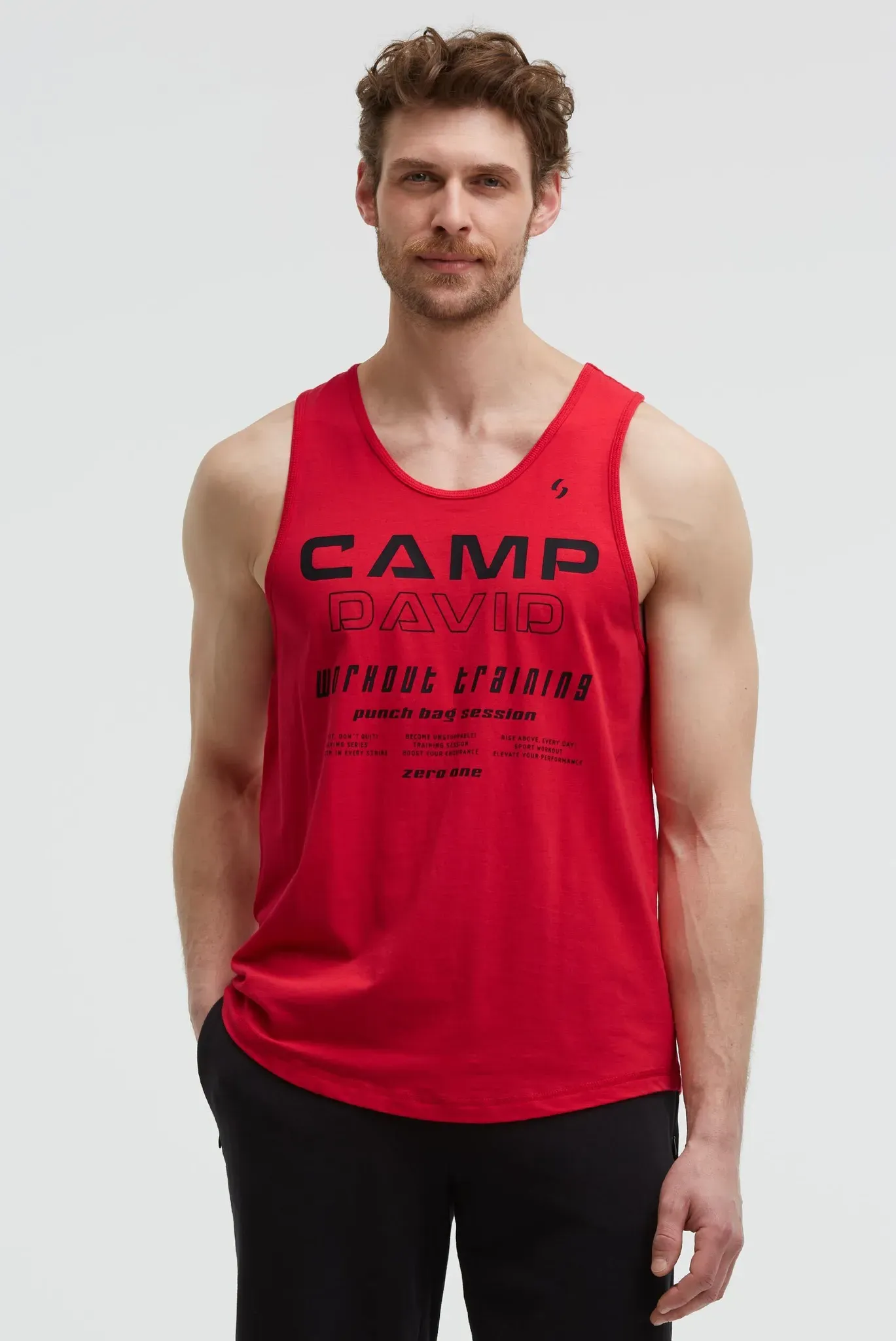 Tanktop CAMP DAVID, Herren, Gr. S, rot (energy rot), Single Jersey, Material: 95% Baumwolle, 5% Elasthan, bedruckt, regular fit normal, Rundhals, Tops Tanktop, aus Baumwolle