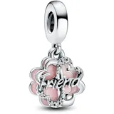 Pandora Vierblättriges Kleeblatt Freundschaft Doppelter Charm-Anhänger aus Sterling Silber und Emaille - Kompatibel mit PANDORA Moments Armbänder