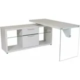 Eckschreibtisch JAHNKE "LUX", weiß, glas, weiß, glas, weiß, B:141,8cm H:74cm T:140cm, Tische, Eckschreibtisch, wechselseitig montierbar, Seitenteil aus ESG Sicherheitsglas