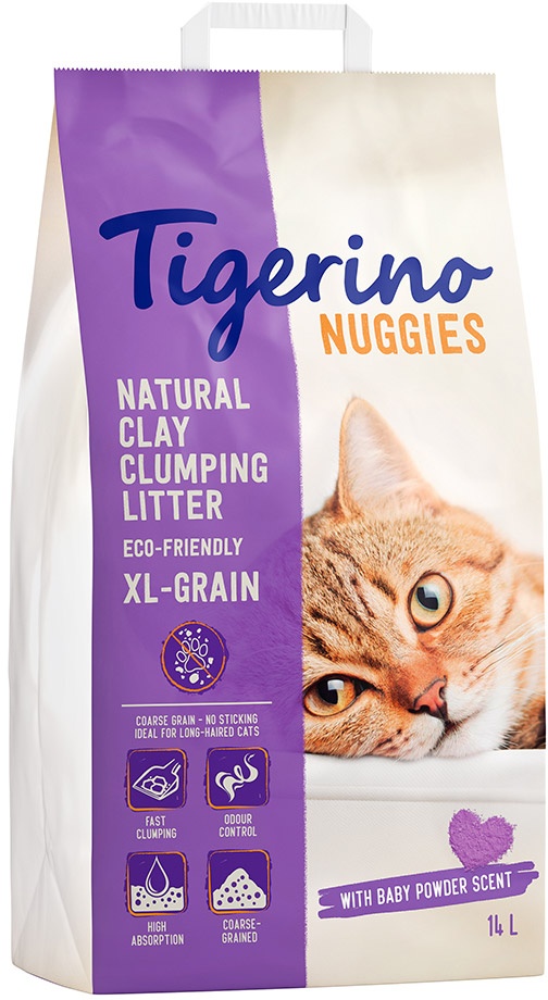 2 x 14l Tigerino Nuggies XL-Grain Katzenstreu – Babypuderduft