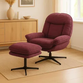 MCW Relaxsessel MCW-P32 Chenille 370 g/m2 70 x 70 x 70 cm Beere mit Hocker