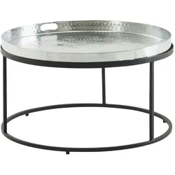 Couchtisch mit Hammerschlag-Struktur: Abnehmbares Tablett, Aluminium und Eisen. Silber, 62x62x36 cm | Kadima Design