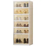 GarveeMore Schuhbox, faltbar, 6 Ebenen, transparent, stapelbar, für Schuhgröße 45, staubdicht, Schuhregal für Kleiderschrank, 12 Paar