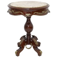 Casa Padrino Beistelltisch Barock Beistelltisch Dunkelbraun / Messing / Creme - Antik Stil Massivholz Tisch mit runder Marmorplatte - Barock Möbel