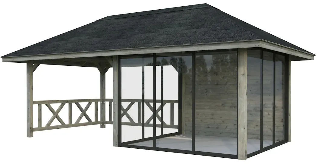 Palmako Pavillon Bianca 16,6 m2 Set 504 Slide Plus mit Isolierglas-Schiebetüren grau tauchgrundiert