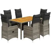 vidaXL 7-tlg. Garten-Bistro-Set mit Kissen Grau Poly Rattan