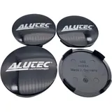 4X Alutec Nabendeckel 64mm Schwanz Glanz (N32) Logo Silber - Original Felgendeckel/Nabenkappe/Hubcap