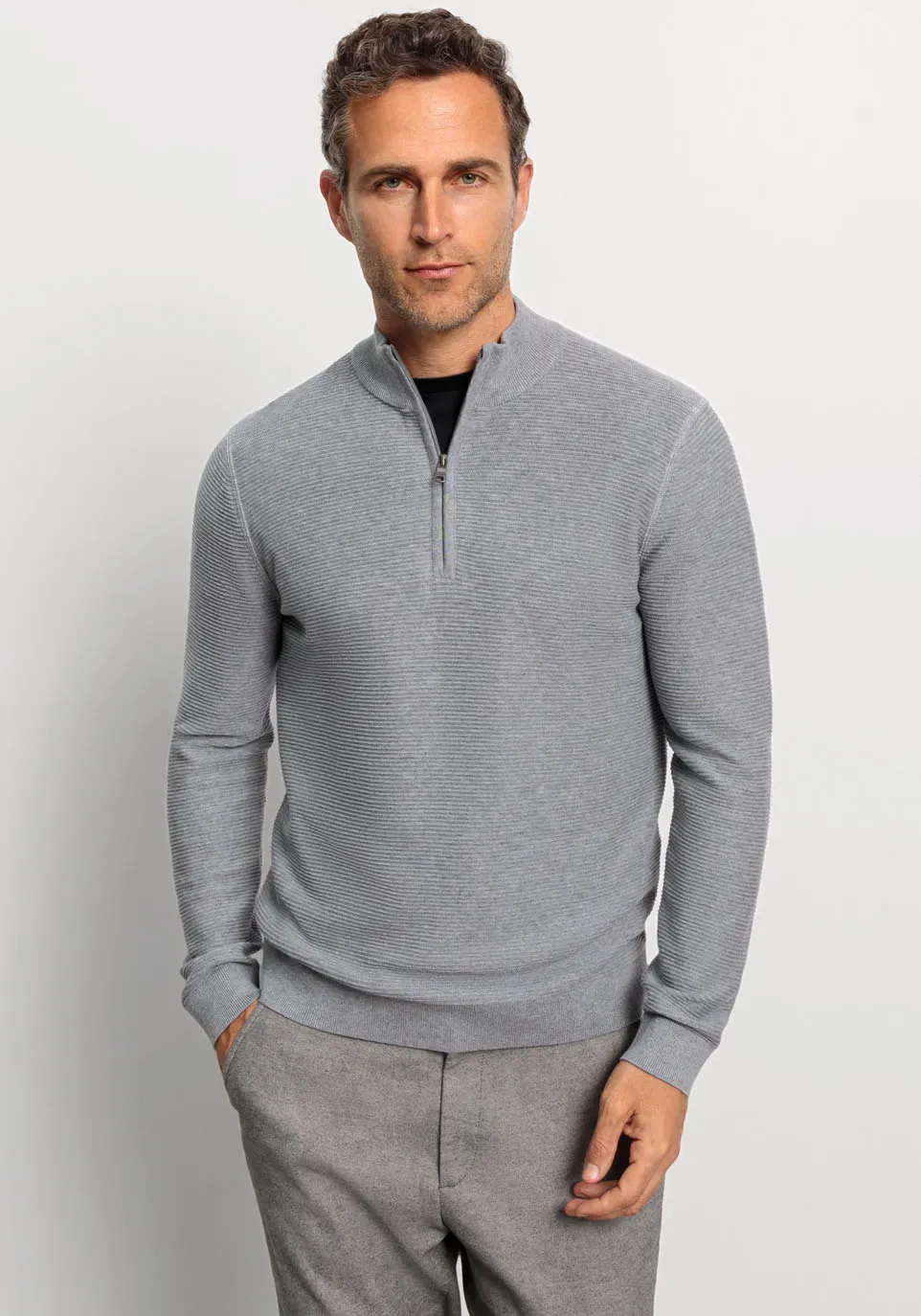 Troyer OLYMP "OLYMP Strick Casual", Herren, Gr. L, grau, Strick, Obermaterial: 100% Baumwolle, casual, regular fit, Langarm Rippbündchen, Pullover