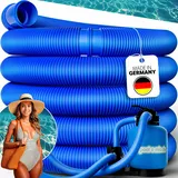 poolomio® Poolschlauch 32mm / 3,3 m - flexibler Schwimmbadschlauch für Poolpumpe & Poolsauger – UV- & Chlorbeständiger Spiralschlauch – Hochwertiger Druck- & Saugschlauch als Poolzubehör, Blau
