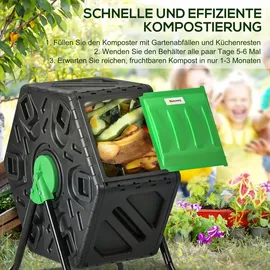 Outsunny Komposter Stahl Kunststoff drehbar Schnellkomposter Schwarz