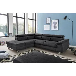 Polstergarnitur COTTA "Komaris L-Form", schwarz, B:249cm, Sitzmöbel-Sets, Set bestehend aus: Ecksofa mit Kopfteilverstellung & Hocker