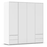 Rauch Möbel Drehtürenschrank Kleiderschrank, Kleiderschrank weiß Kleiderschränke, Garderobe 4-türig, 4 Schubkästen, Push-to-Open Farbe Alpinweiß, 187x194x53cm