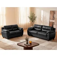 Couchgarnitur 3+2 - Kunstleder - Schwarz - MANOA