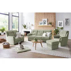 Polstergarnitur VILLA BECK "Lugano", grün (4 lind), Flachgewebe, Kopfteilverstellung, Sitzmöbel-Sets, Kopfteilverstellung, in Sitzhöhe 46 cm, 3-Sitzer und 2x Sessel