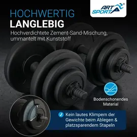 ArtSport Hantelset 20 kg Kurzhantelset schwarz
