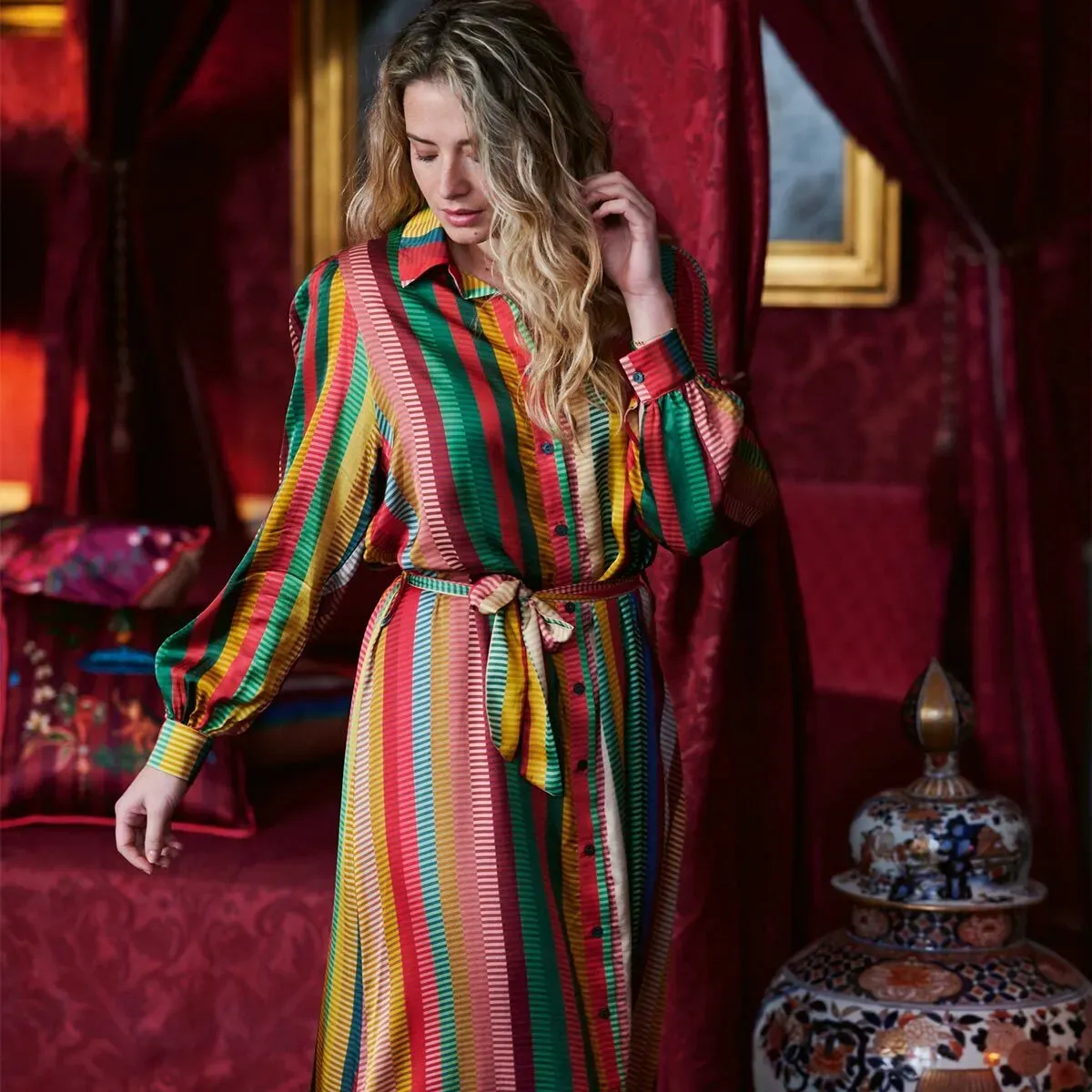 PiP Studio Donatella Kleid Jaquard Stripe multi M - bunt