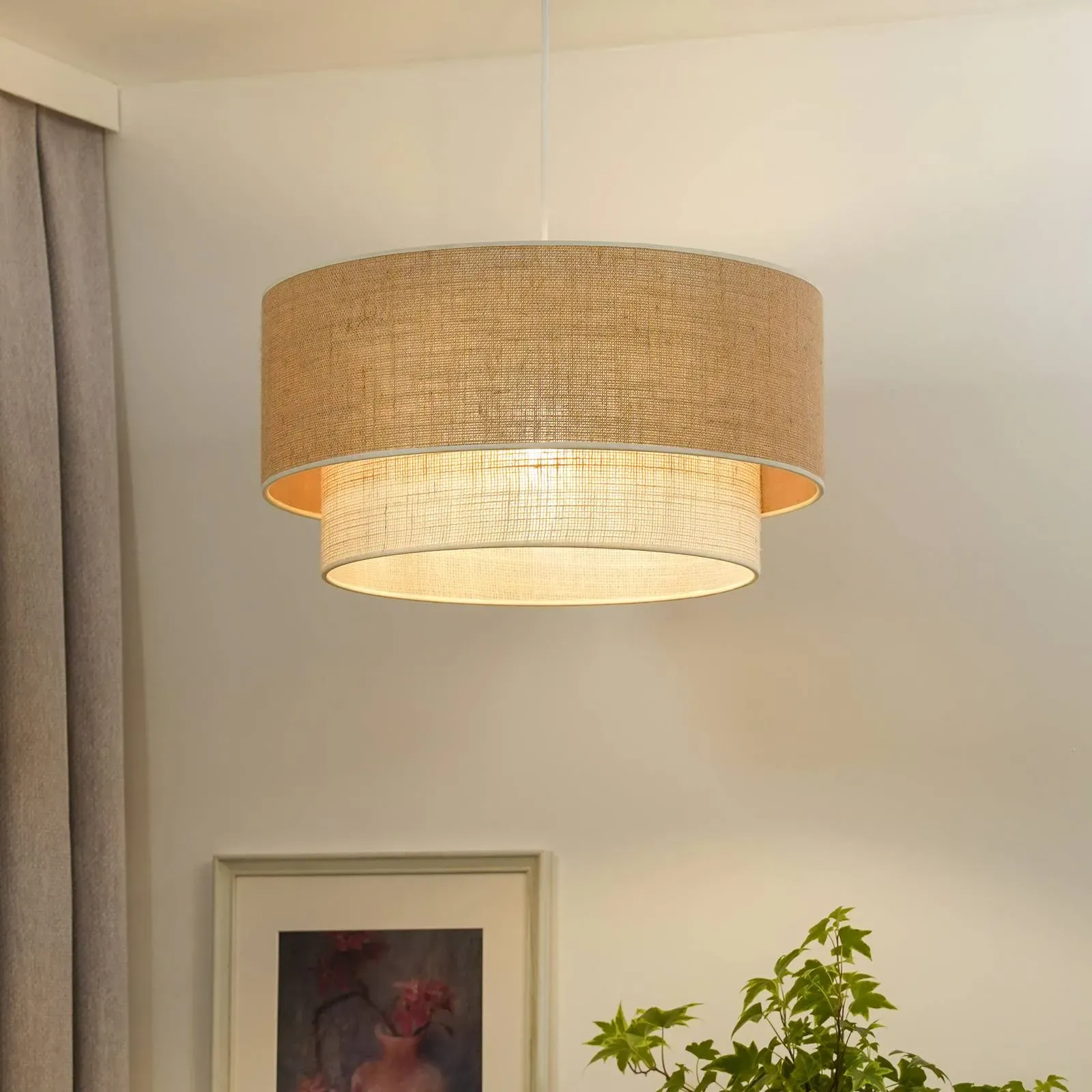 Hängelampe Boho Jute Euluna, dimmbar, braun / rost, für Wohn- / Esszimmer, Textil / Stoff / Seide, Pendelleuchte - 45 cm - 45 cm - 125 cm
