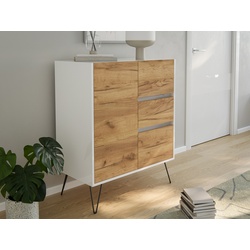 Design Sideboard Kommode Rauk 80cm 3 Greifraum SoftClose 1 Tür Weiß/Eiche Front