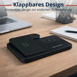 Grundig 3-in-1 Ladestation Apple Watch und iPhone – Qi Ladegerät mit Ladefunktion für Smartphone, Smartwatch, Kopfhörer – Wireless Charger – Faltbar