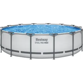 BESTWAY Steel Pro Max Frame Pool Set 427 x 107 cm lichtgrau inkl. Filterpumpe + Poolleiter + Abdeckplane