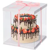 Warmiehomy Transparente Tortenschachtel Weiß, 30 * 30 * 35cm Kuchenbehälter mit Deckel, Kuchentransportbox Tortentransportbox mit Sockel Band für Geburtstage, Hochzeiten, Parteien (10 Zoll)